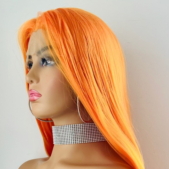 Long Orange Versatile 13x2.5 Lace Front Synthetic Wig for Cosplay or Everyday - Picture 8 of 14